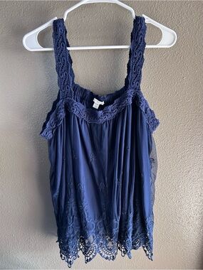 CATO Navy Blue LACE CROCHET Sleeveless Lined Tank Top Blouse